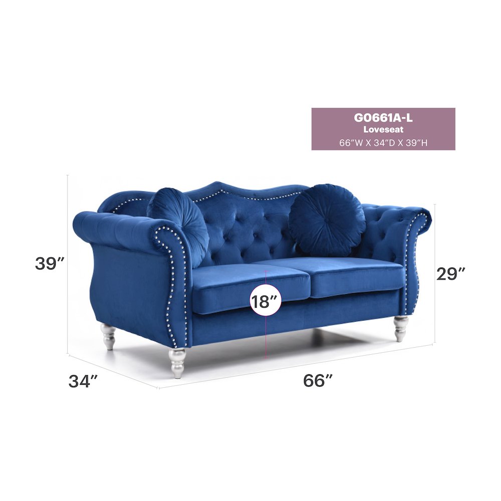 Glory Furniture Hollywood Loveseat in Navy Blue Color. Picture 6