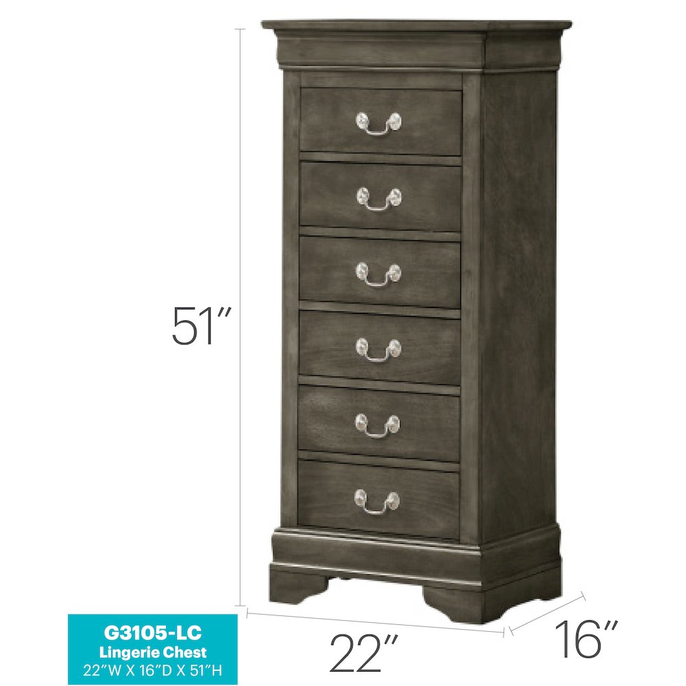 Glory Furniture Louis Phillipe Lingerie Chest in Gray Color. Picture 8