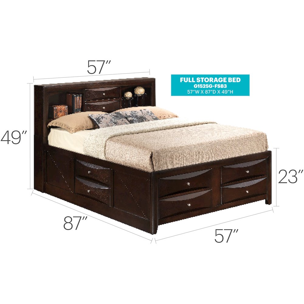 Glory Furniture Marilla Full Storage Bed in Cappuccino Color. Picture 4