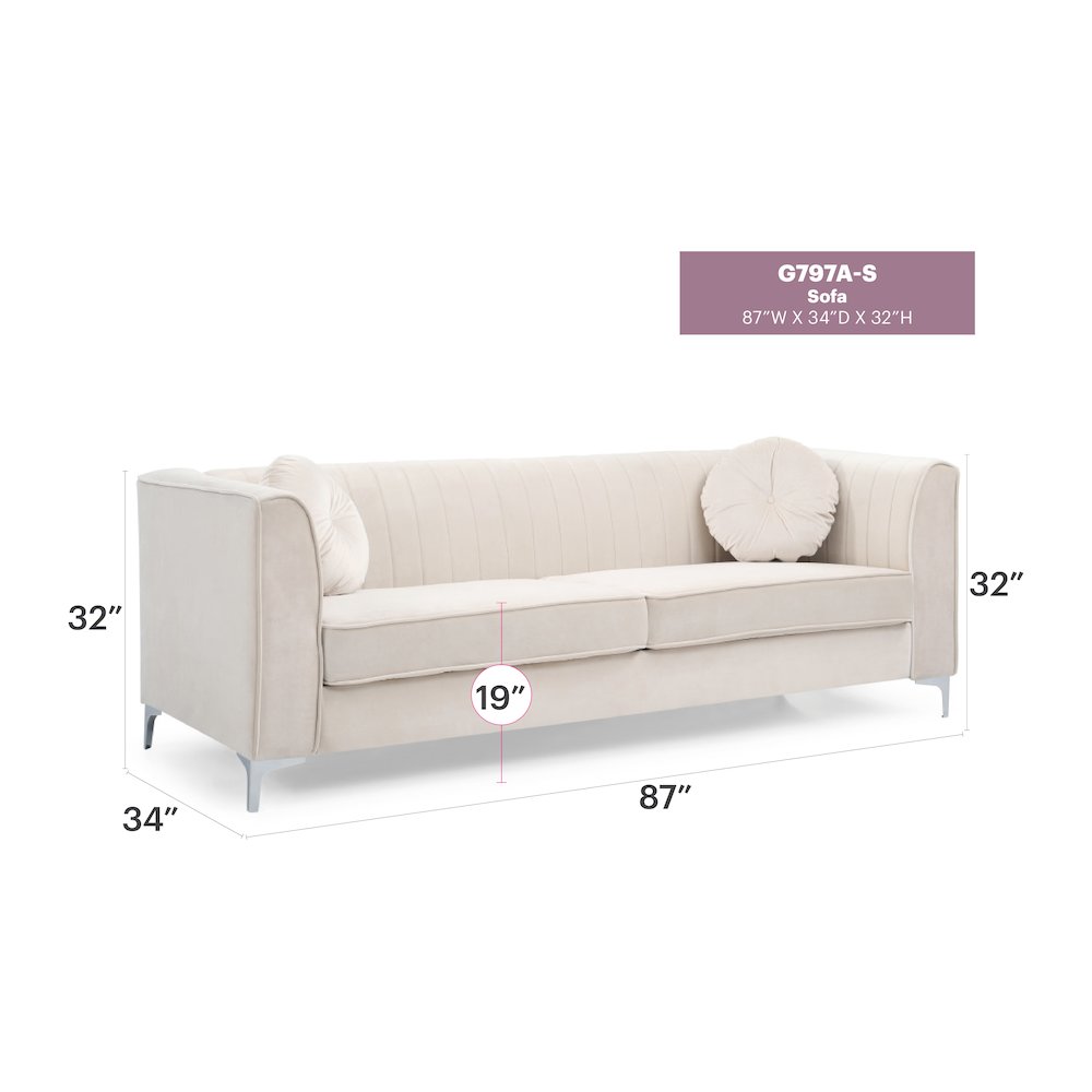 Glory Furniture Delray Sofa in Ivory Color. Picture 7