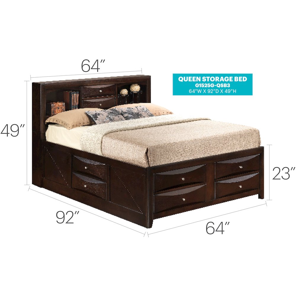 Glory Furniture Marilla Queen Storage Bed in Cappuccino Color. Picture 7