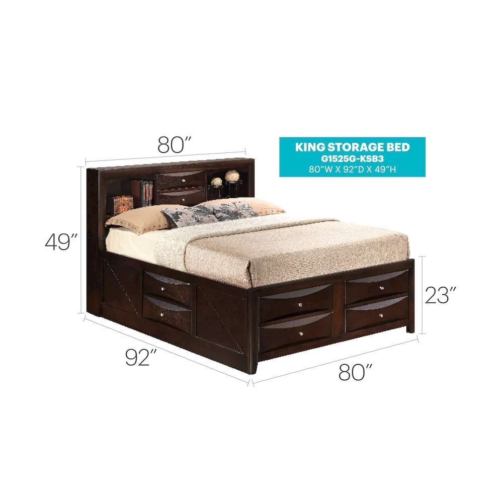 Glory Furniture Marilla King Storage Bed in Cappuccino Color. Picture 3