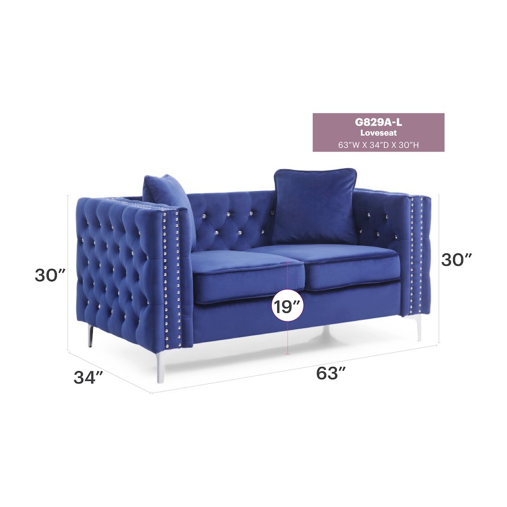 Glory Furniture Paige Loveseat in Blue Color. Picture 6