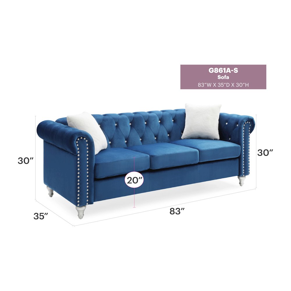 Glory Furniture Raisa Sofa in Navy Blue Color. Picture 6