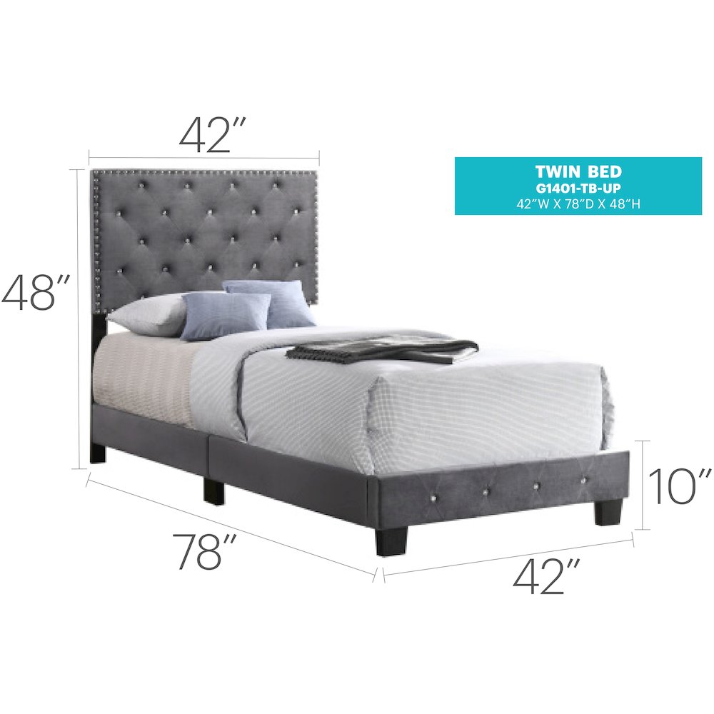 Glory Furniture Suffolk Twin Bed in Gray Color. Picture 7