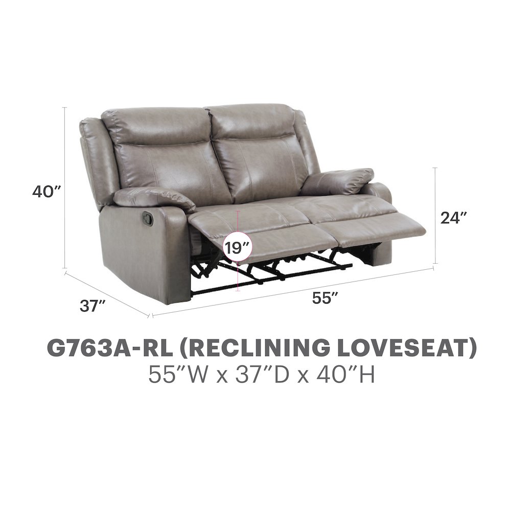 Glory Furniture Ward Reclining Loveseat in Gray Color. Picture 6