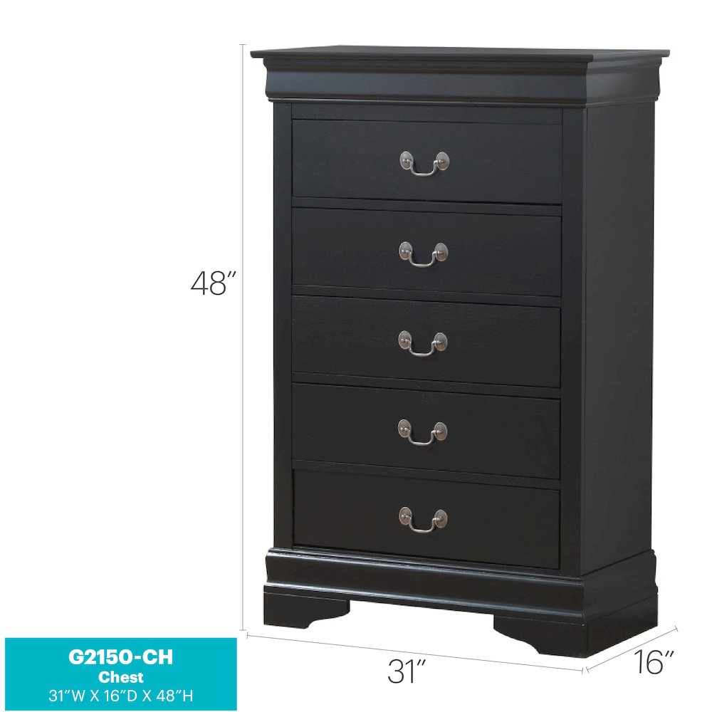Glory Furniture LouisPhillipe Chest in Black Color. Picture 8