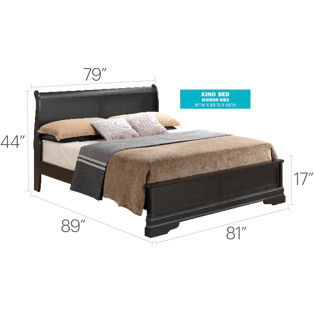 Glory Furniture Louis Phillipe King Bed in Black Color. Picture 4