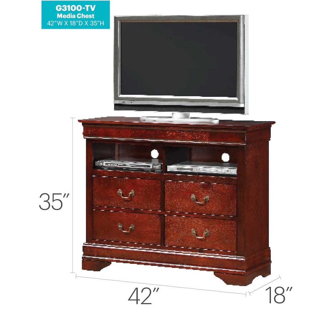 Glory Furniture Louis Phillipe Media Chest in Cherry Color. Picture 8