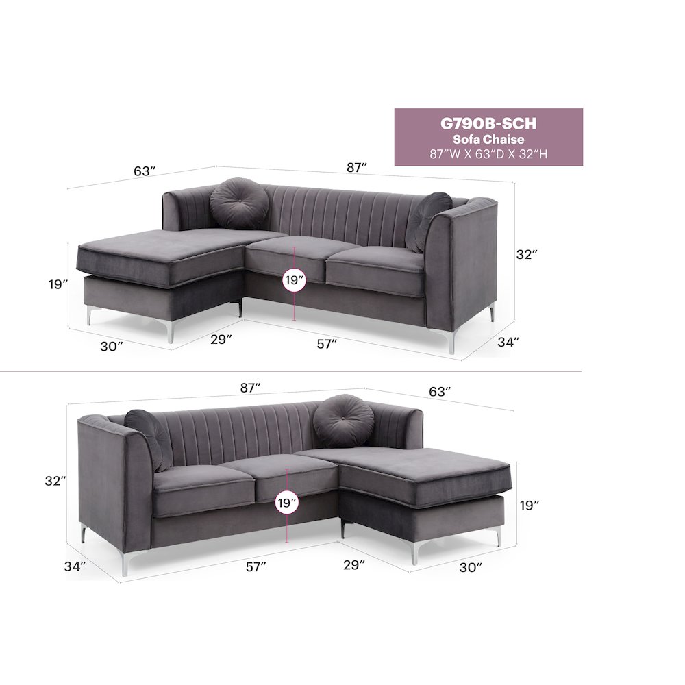 Glory Furniture Delray Sofa Chaise in Gray Color. Picture 7