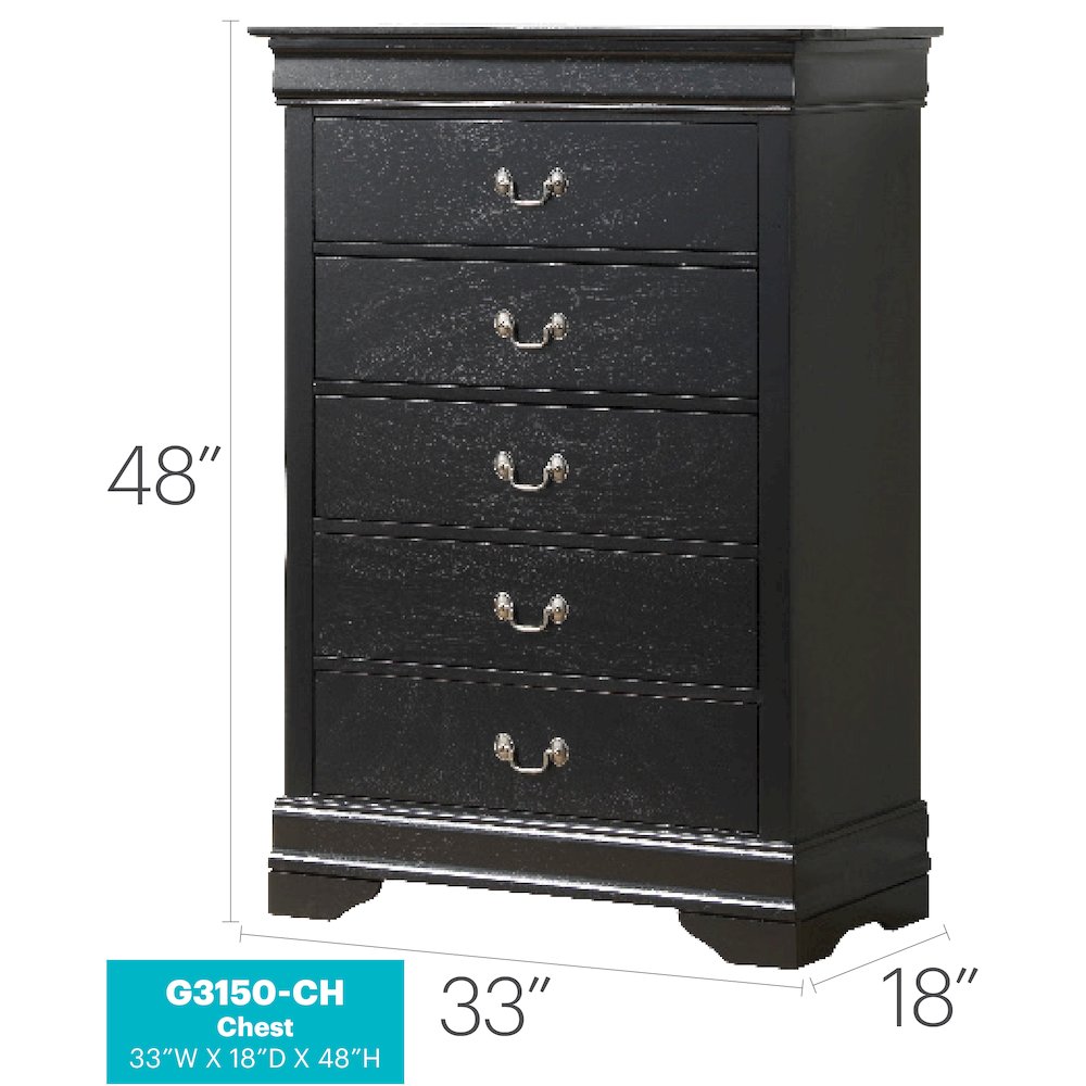 Glory Furniture Louis Phillipe Chest in Black Color. Picture 7