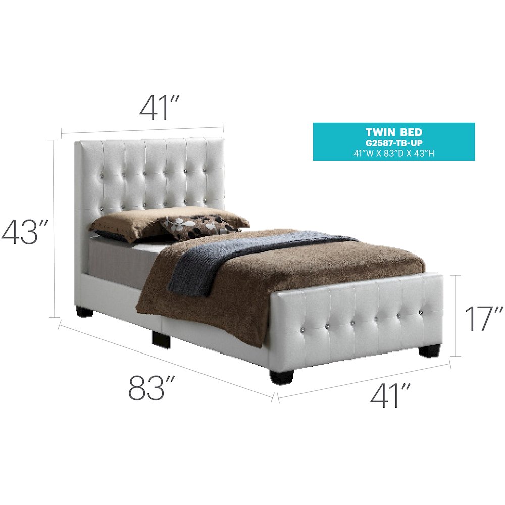 Glory Furniture Diamond Twin Bed in White Color. Picture 8