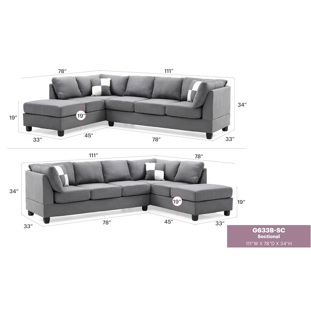 Glory Furniture Malone Sectional in Gray Color. Picture 6