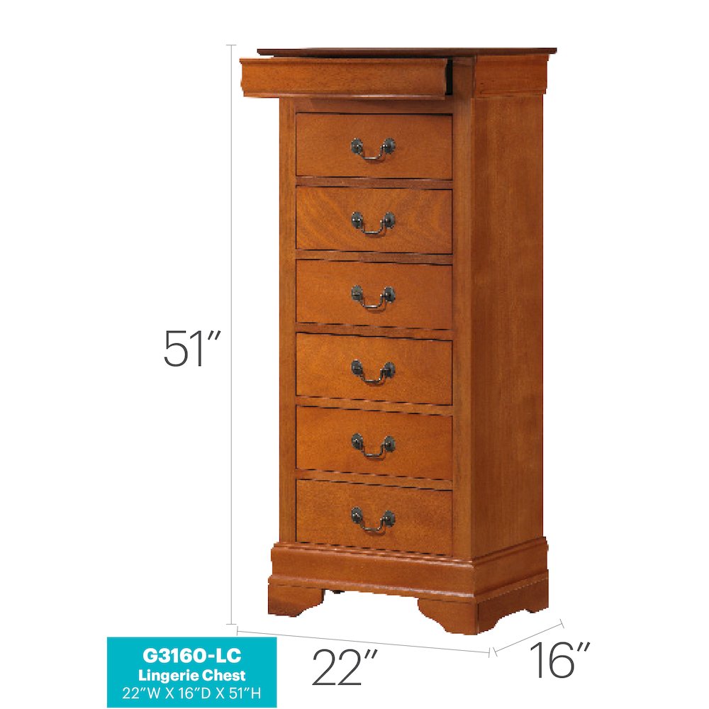 Glory Furniture Louis Phillipe Lingerie Chest in Oak Color. Picture 8