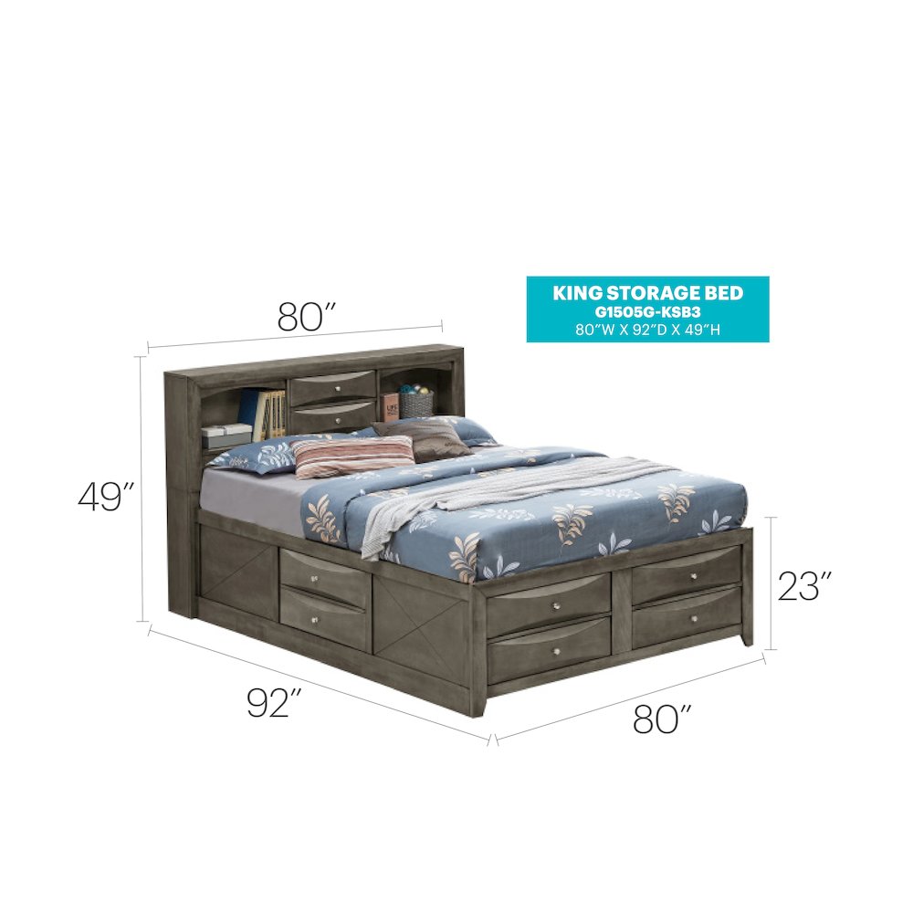 Glory Furniture Marilla King Storage Bed in Gray Color. Picture 15