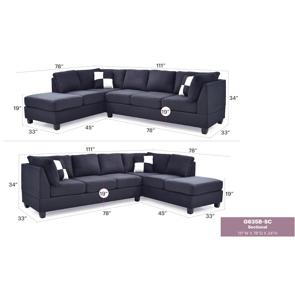 Glory Furniture Malone Sectional in Black Color. Picture 6