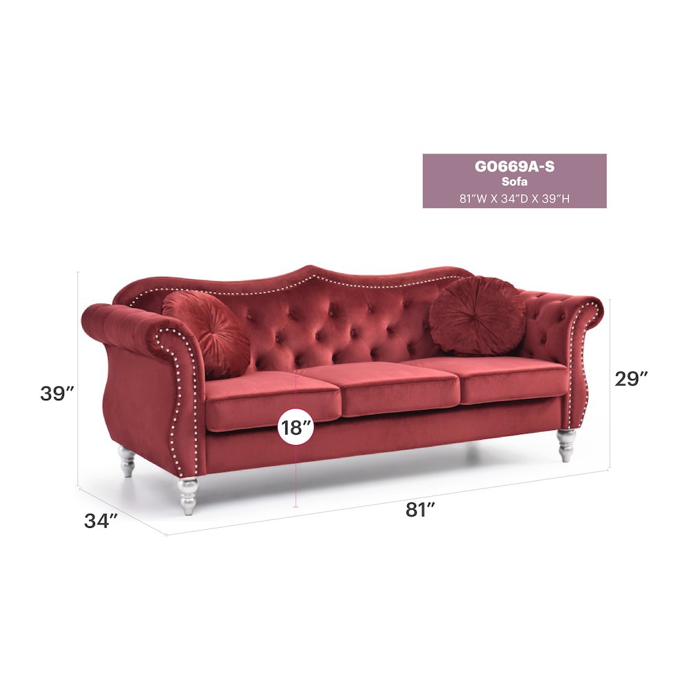 Glory Furniture Hollywood Sofa in Burgundy Color. Picture 6