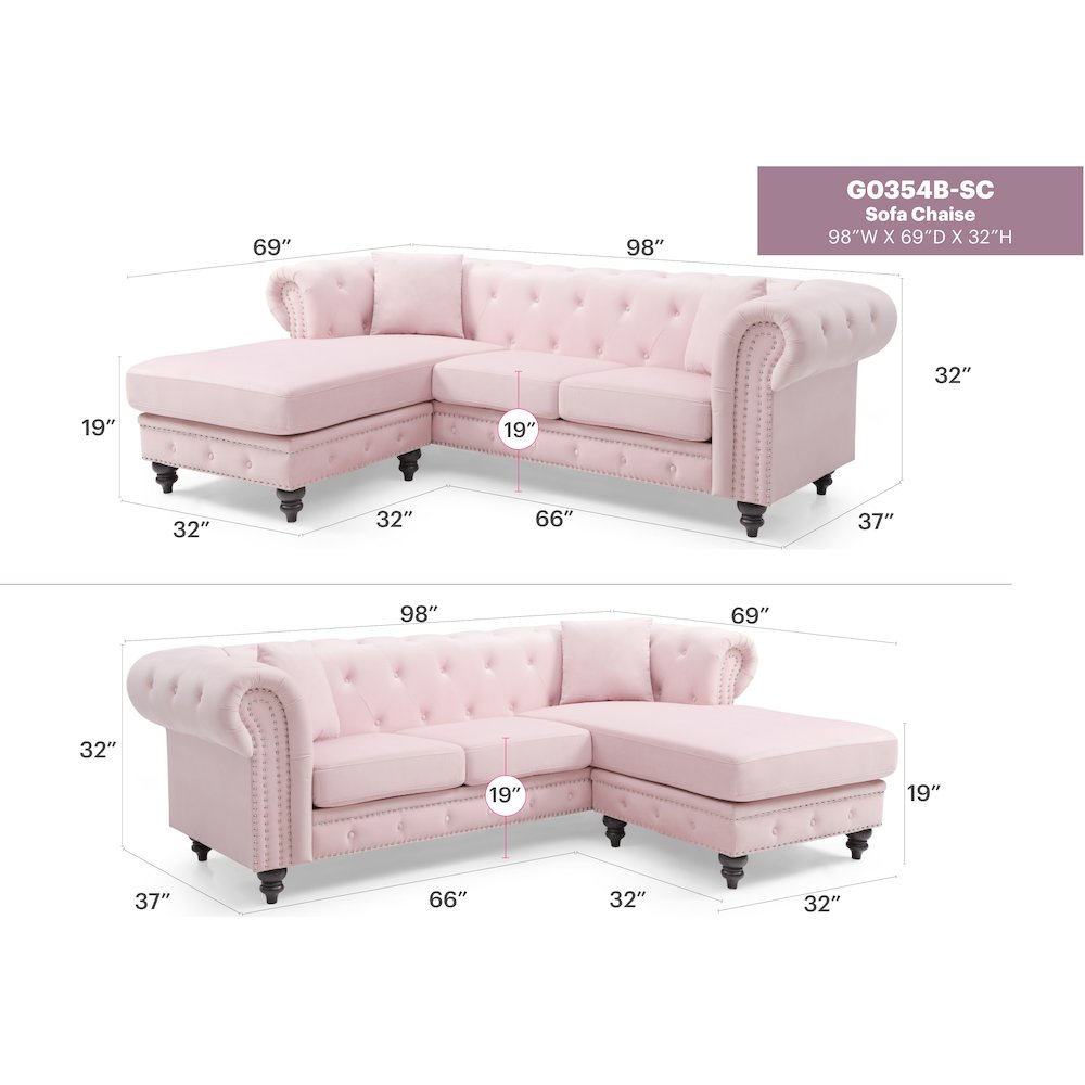 Glory Furniture Nola Sofa Chaise in Pink Color. Picture 6