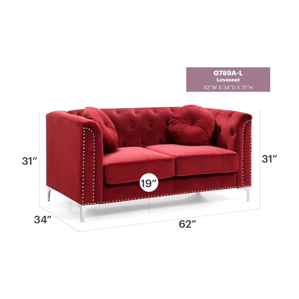 Glory Furniture Pompano Loveseat in Burgundy Color. Picture 6