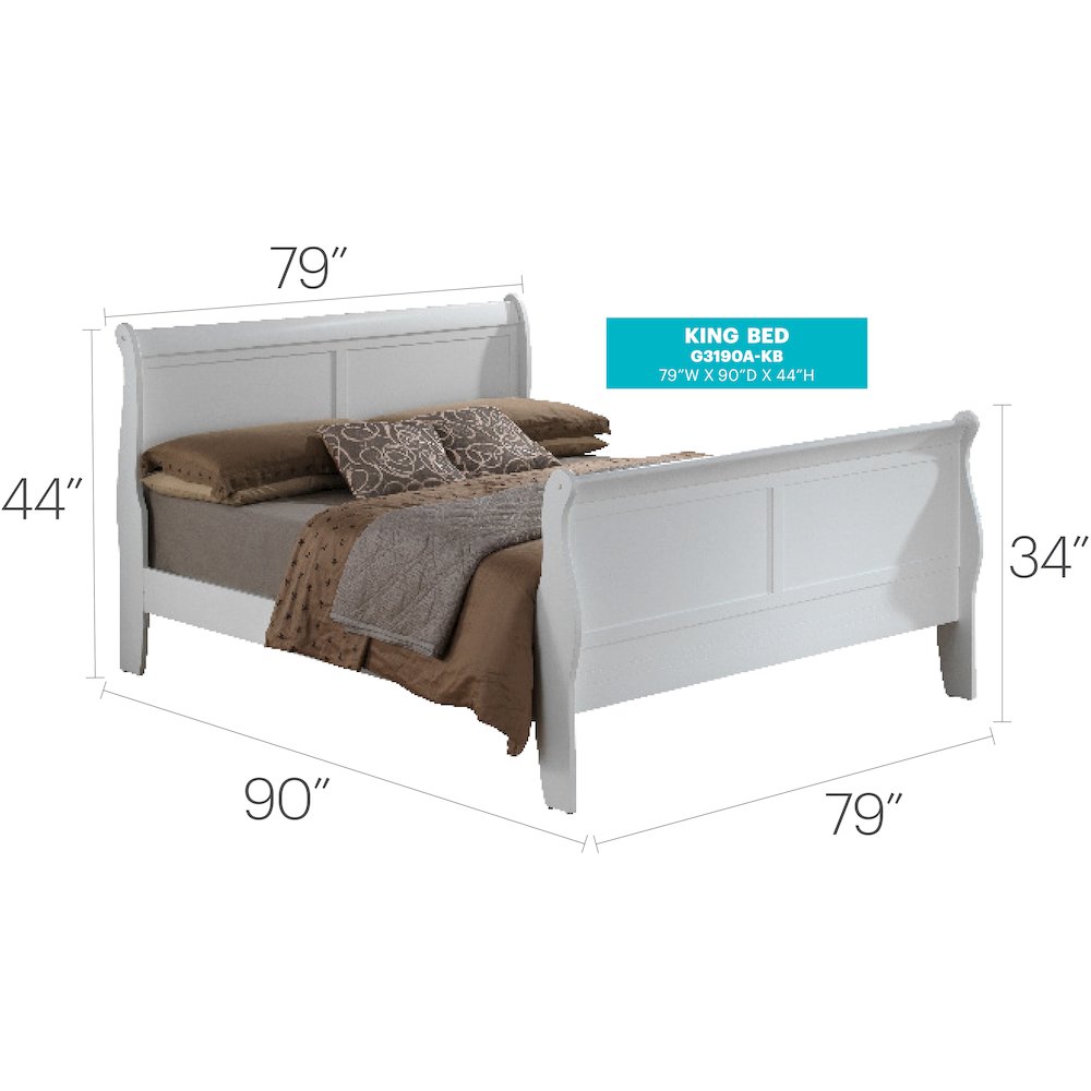 Glory Furniture Louis Phillipe King Bed in White Color. Picture 3