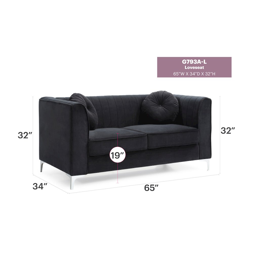 Glory Furniture Delray Loveseat in Black Color. Picture 6