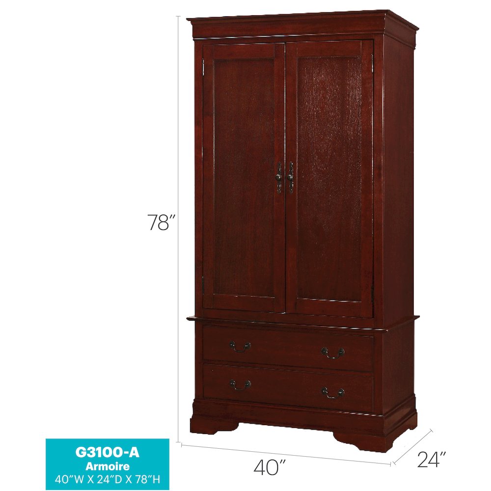 Glory Furniture Louis Phillipe Armoire in Cherry Color. Picture 7