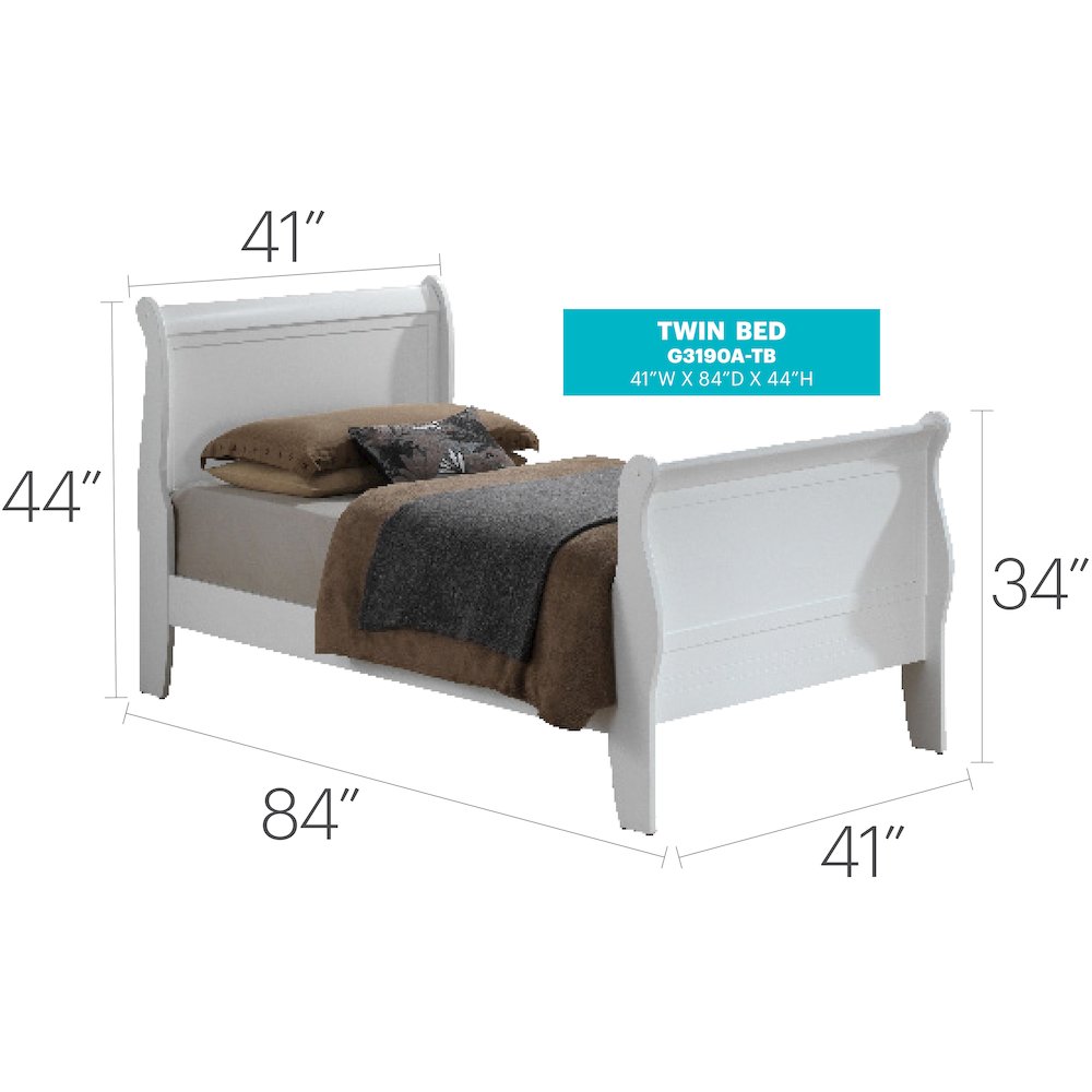 Glory Furniture Louis Phillipe Twin Bed in White Color. Picture 7