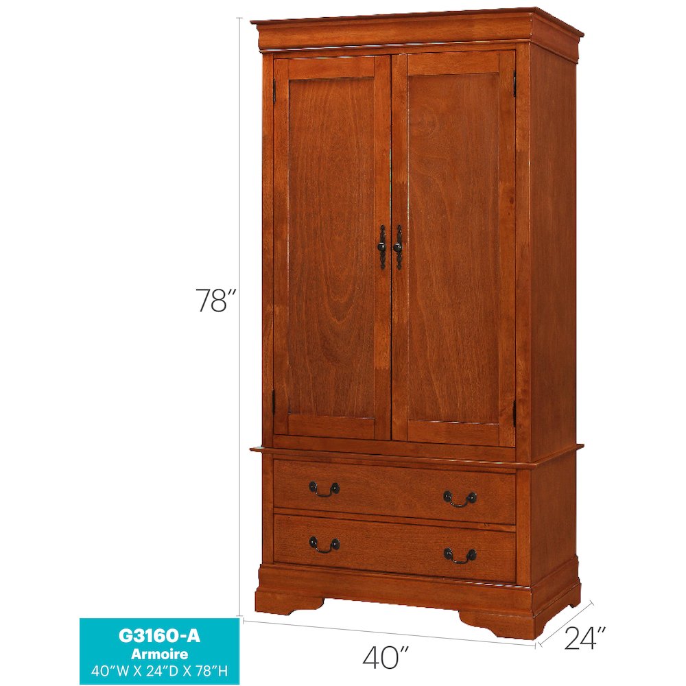 Glory Furniture Louis Phillipe Armoire in Oak Color. Picture 7