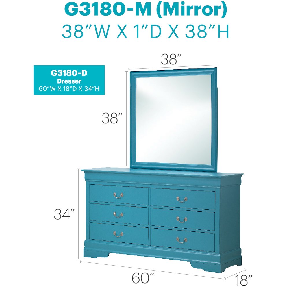 Glory Furniture Louis Phillipe Dresser in Teal Color. Picture 8