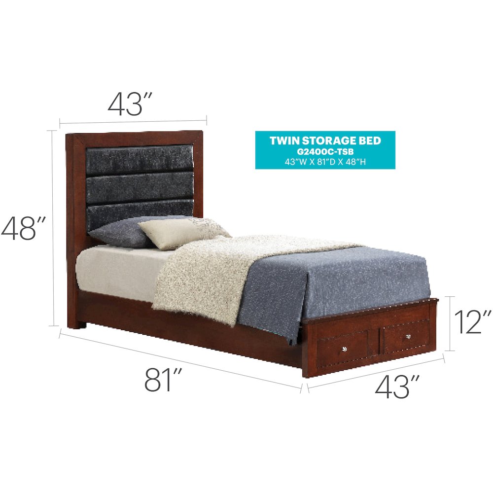 Glory Furniture Burlington Twin Storage Bed in Cherry Color. Picture 6