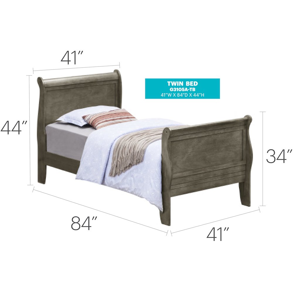 Glory Furniture Louis Phillipe Twin Bed in Gray Color. Picture 7