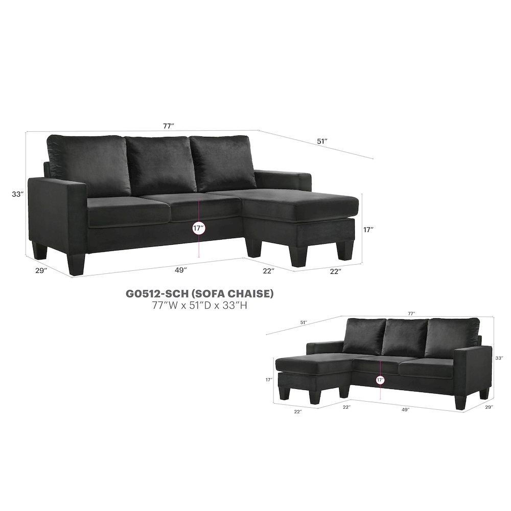 Glory Furniture Jessica Sofa Chaise in Black Color. Picture 6