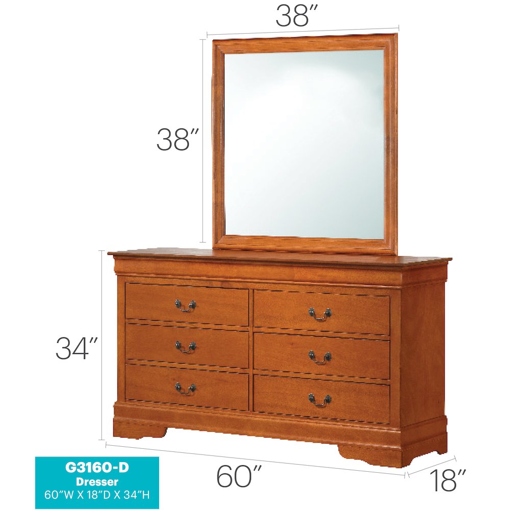 Glory Furniture Louis Phillipe Dresser in Oak Color. Picture 8