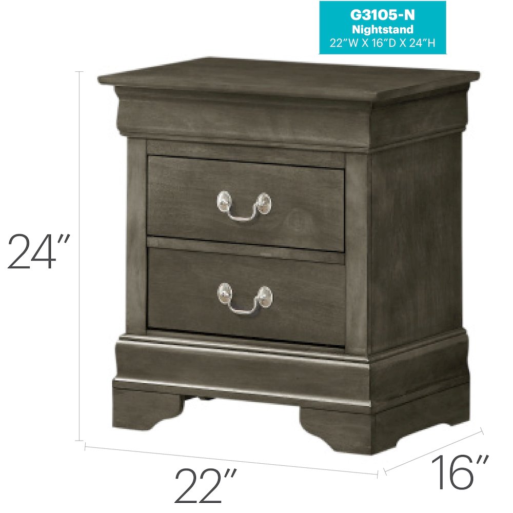 Glory Furniture Louis Phillipe Night Stand in Gray Color. Picture 8