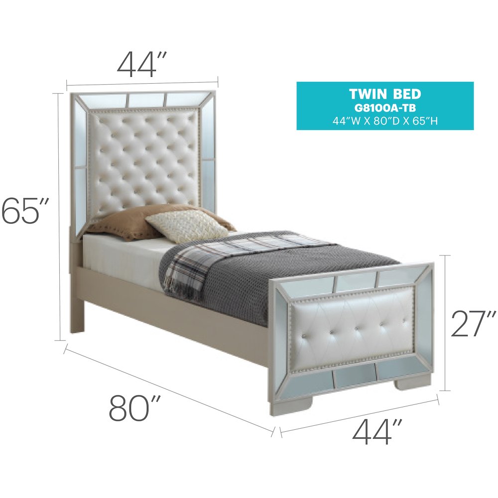 Glory Furniture Hollywood Hills Twin Bed in Pearl Color. Picture 8