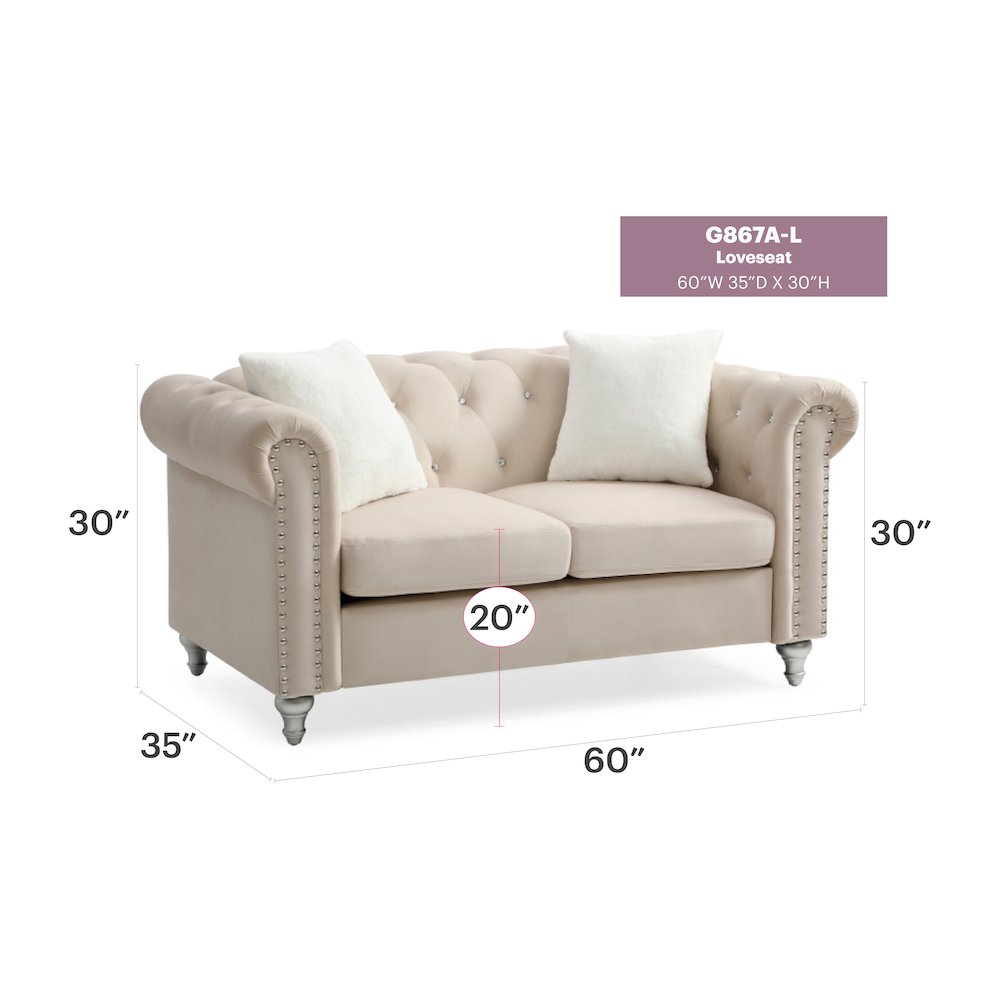 Glory Furniture Raisa Loveseat in Beige Color. Picture 6