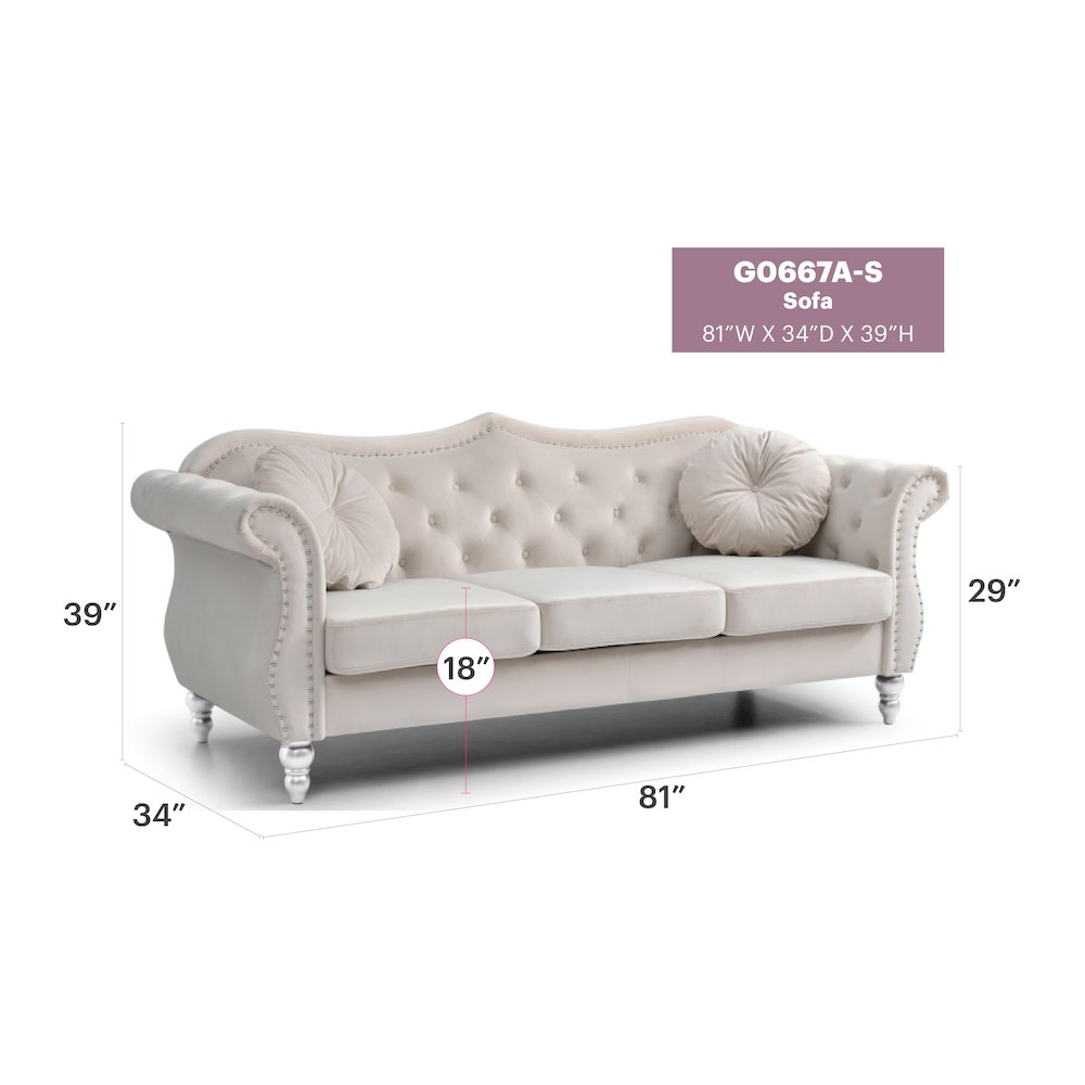 Glory Furniture Hollywood Sofa in Ivory Color. Picture 6