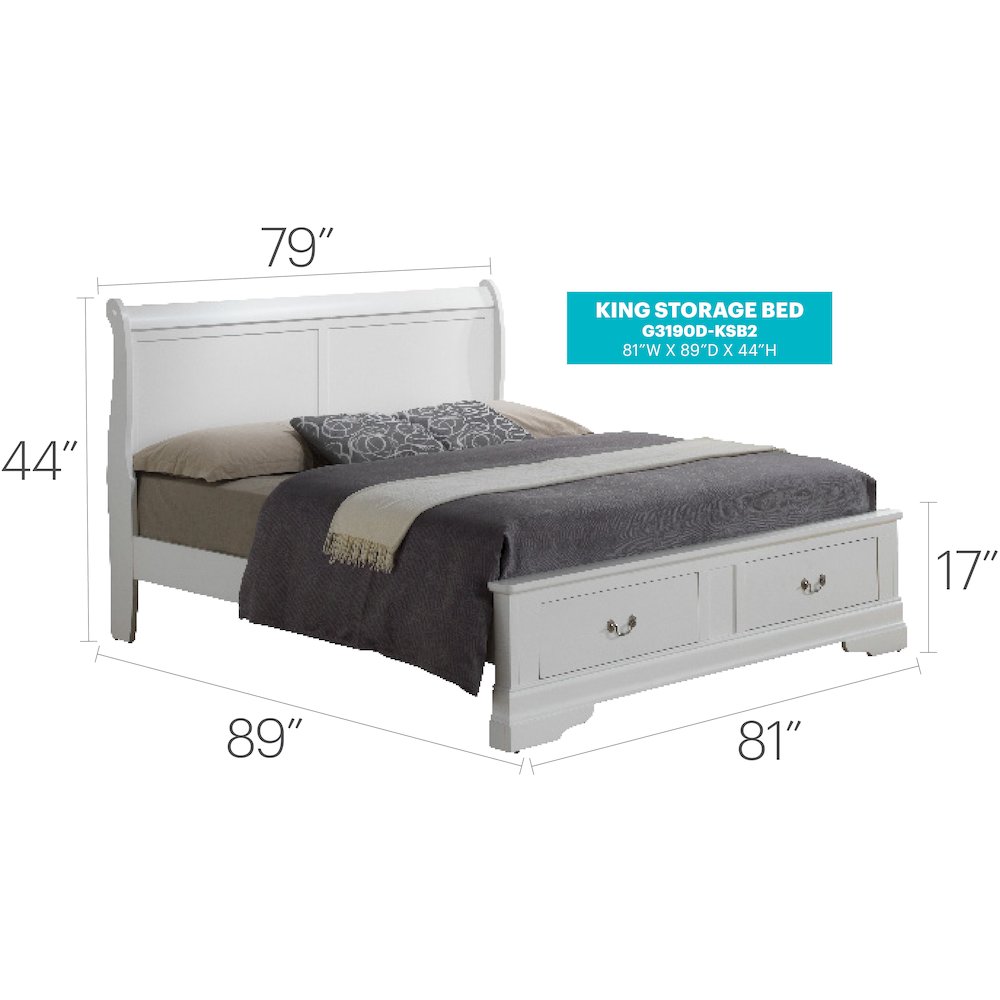 Glory Furniture Louis Phillipe King Storage Bed in White Color. Picture 15