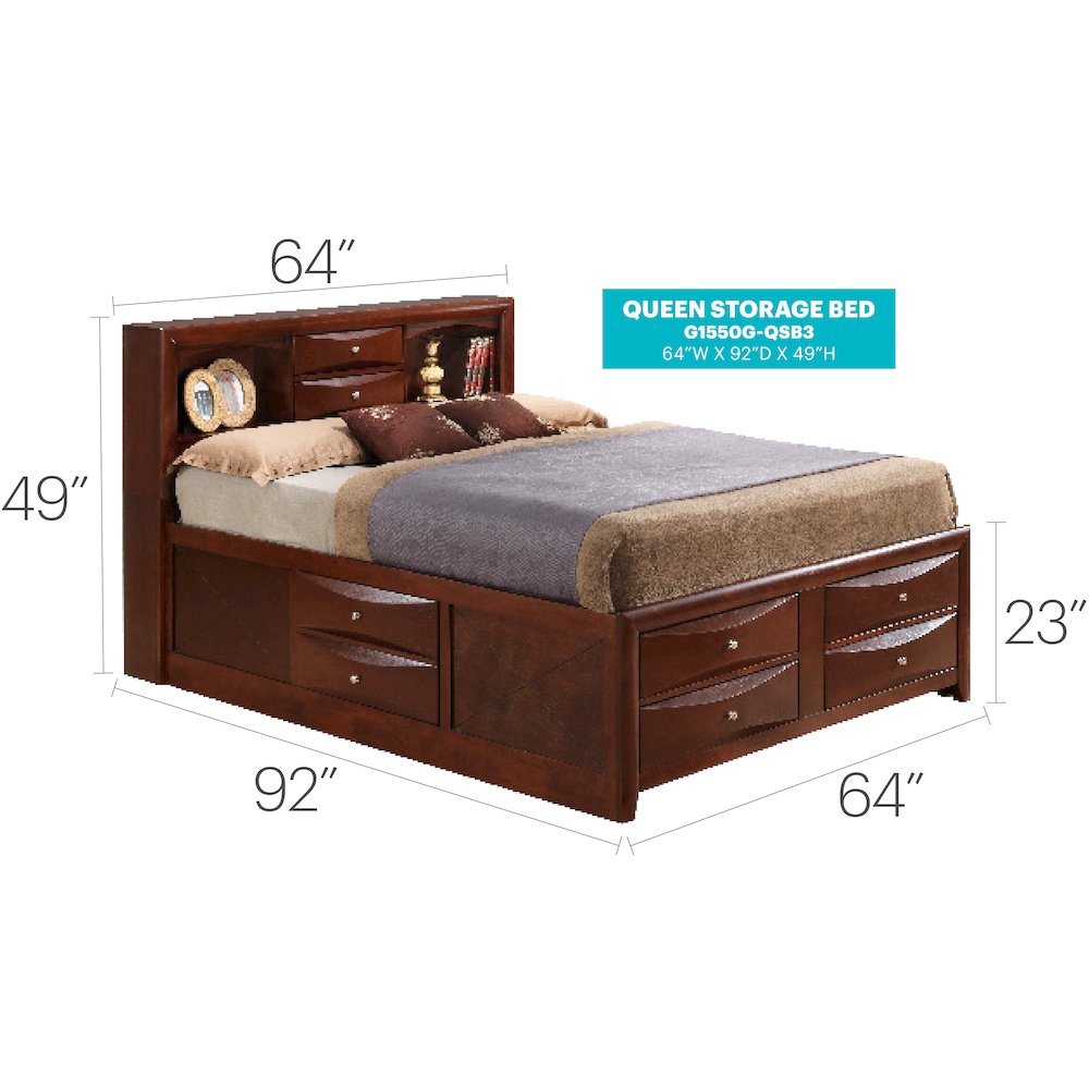 Glory Furniture Marilla Queen Storage Bed in Cherry Color. Picture 7