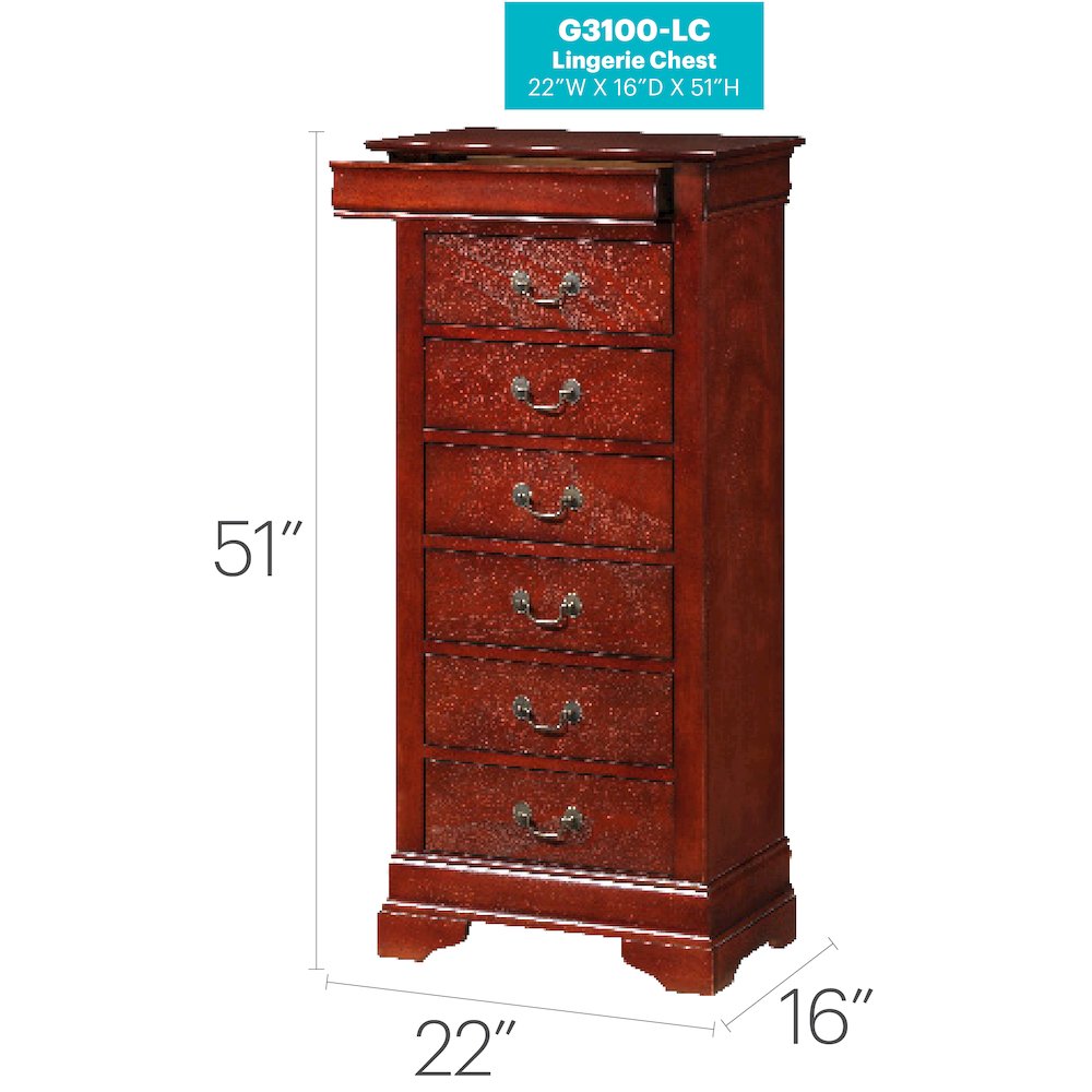 Glory Furniture Louis Phillipe Lingerie Chest in Cherry Color. Picture 7