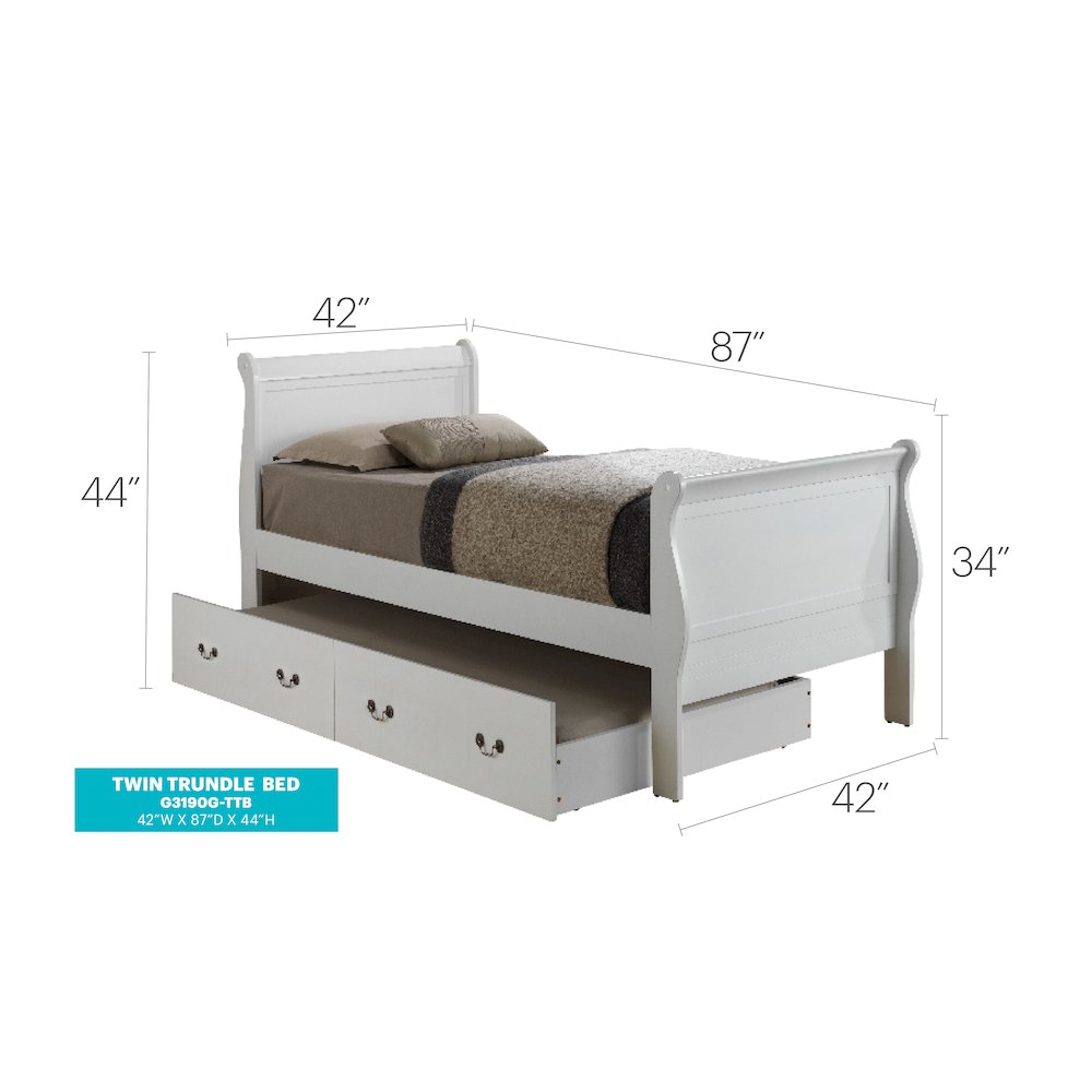 Glory Furniture Louis Phillipe Twin Trundle Bed in White Color. Picture 7