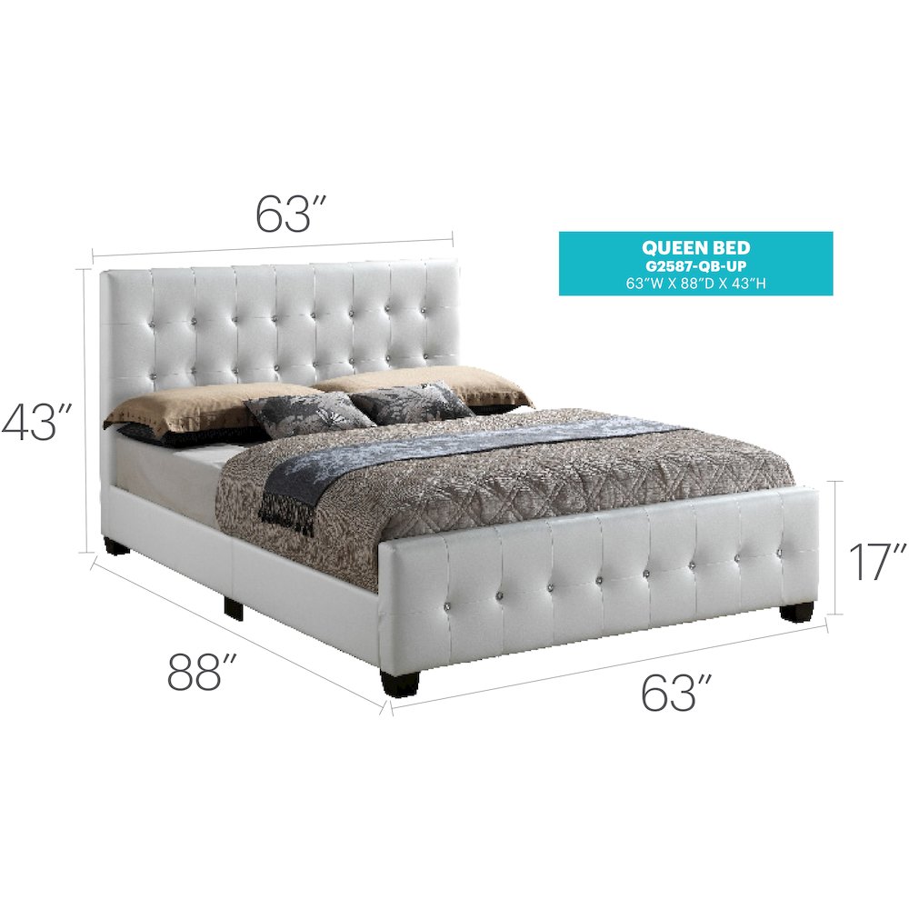 Glory Furniture Diamond Queen Bed in White Color. Picture 8