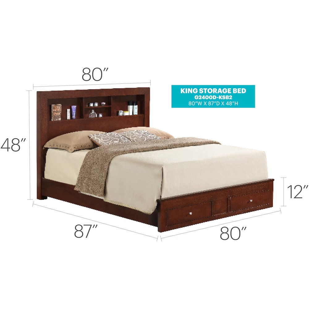 Glory Furniture Burlington King Storage Bed in Cherry Color. Picture 17