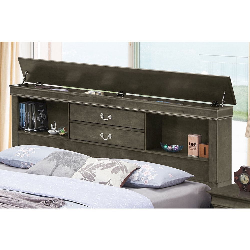 Glory Furniture Louis Phillipe King Storage Bed in Gray Color. Picture 8