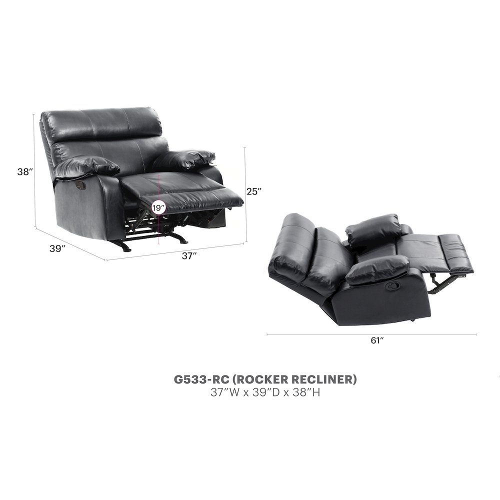 Glory Furniture Manny Rocker Recliner in Black Color. Picture 7