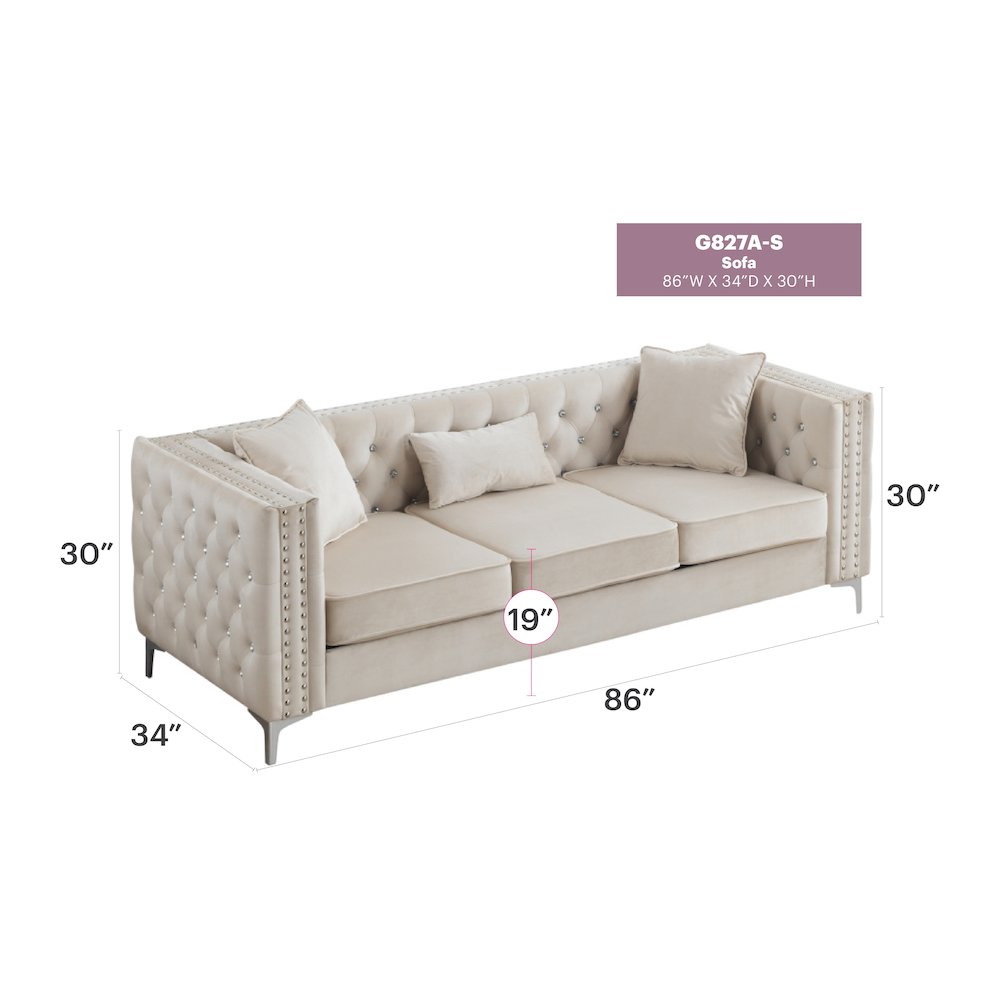 Glory Furniture Paige Sofa in Ivory Color. Picture 7