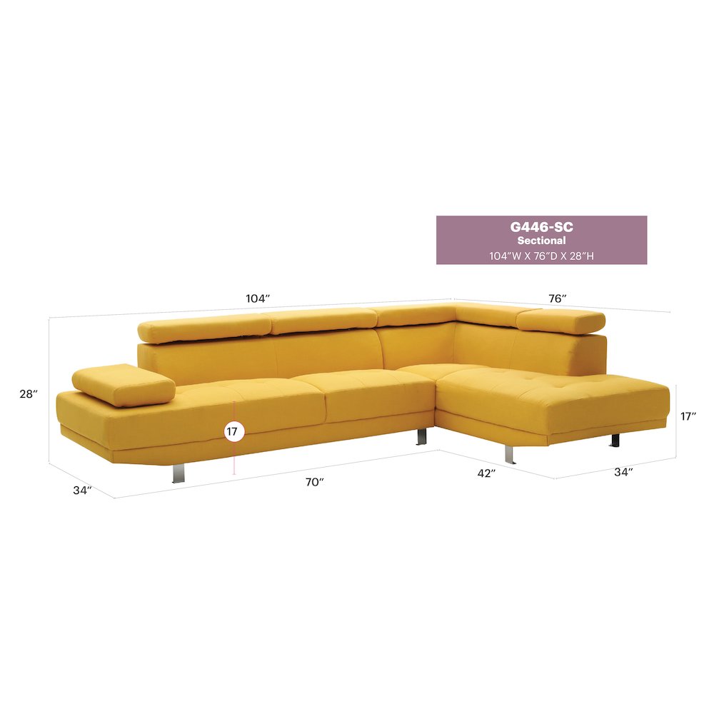Glory Furniture Riveredge Sectional in Yellow Color. Picture 7