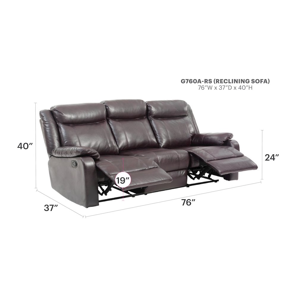 Glory Furniture Ward Reclining Sofa in Dark Brown Color. Picture 6