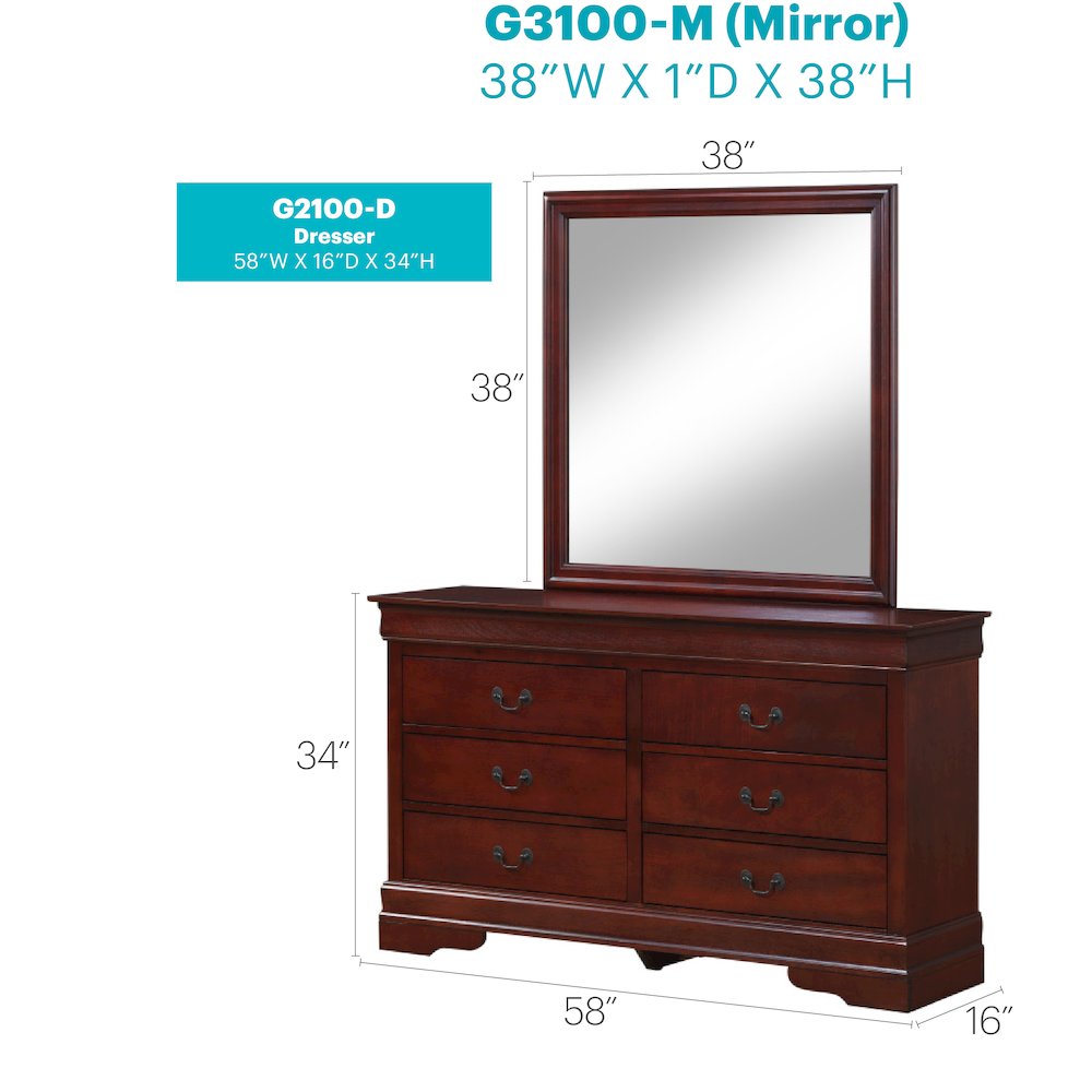 Glory Furniture LouisPhillipe Dresser in Cherry Color. Picture 8
