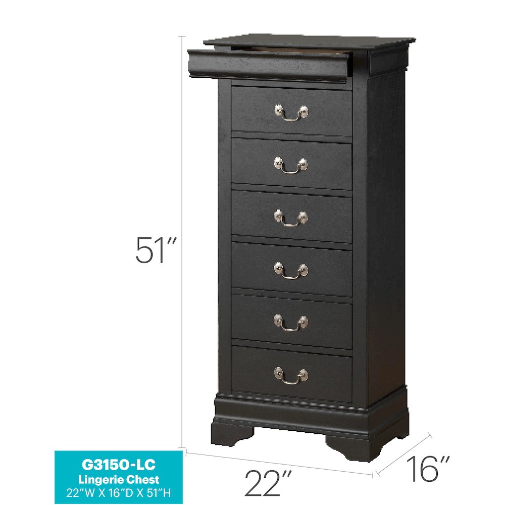 Glory Furniture Louis Phillipe Lingerie Chest in Black Color. Picture 7